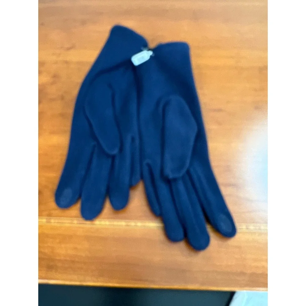 Navy Blue Texting Gloves with Colorful Pom Pom Accents Touchscreen Friendly